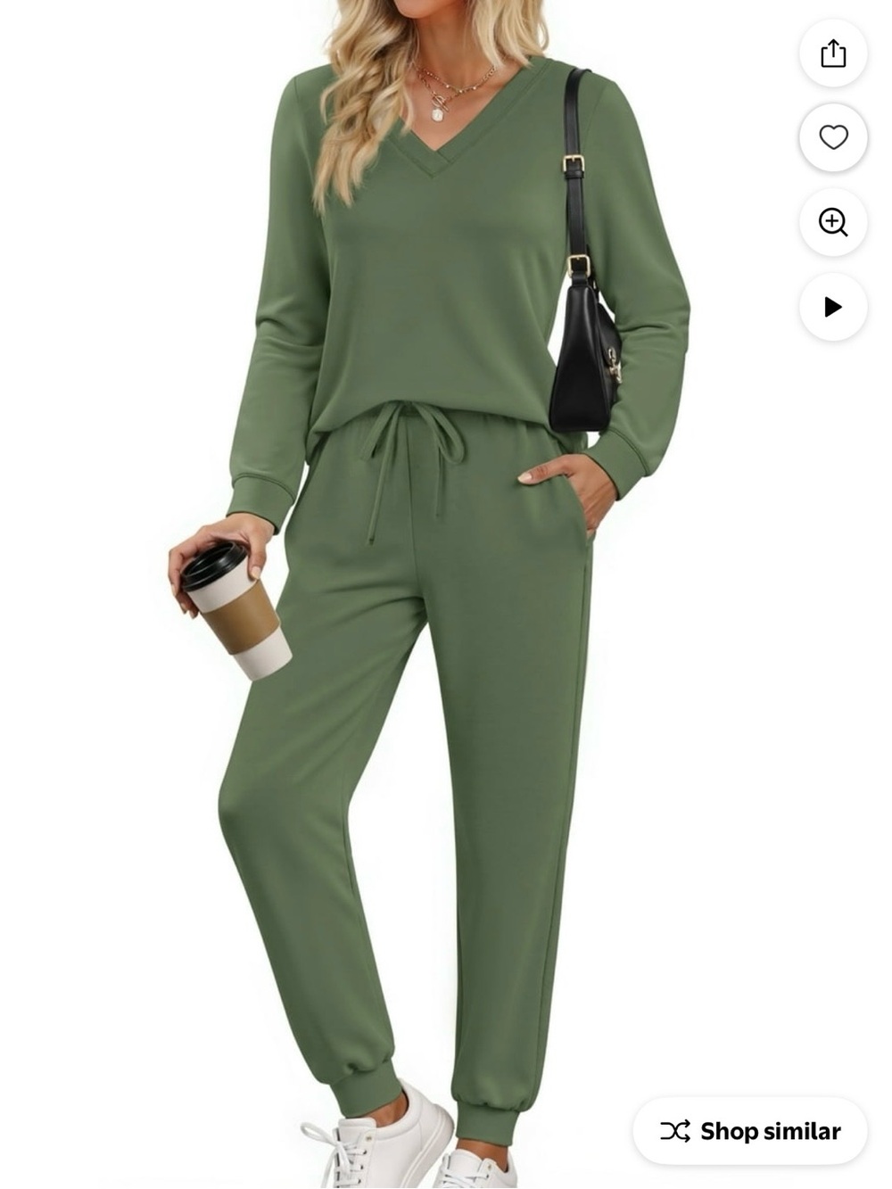 Fantaslook Women’s Olive Green V-Neck Sweatshirt & Jogger Set NWT Size Small
